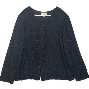 VTG Lawrence Kazer Jacket Blazer 100% Silk Black 3X Beaded Evening Cocktail Glam